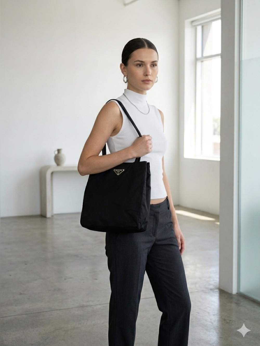 VIntage Prada Y2K Black Nylon Tessuto Medium Tote Bag